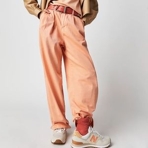 NEW Free People Orange Pomplemousse Addy Pleated Wide Leg Chino Pants 12